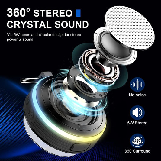 Bluetooth Shower Speaker,  Portable Speaker with Subwoofer, IPX7 Waterproof Wireless Speaker, Mini Speaker Stereo with Suction Cups Hook for Beaches, Hiking, Camping, Swimming, Pool Parties